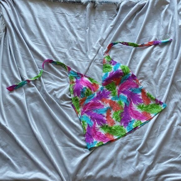 Delia*s Bright Multicolored Feather Print Tankini Top Sz L - Picture 3 of 12